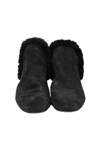 The Row Womens Slip On Shearling Trim Suede Ankle Boots Black Size 40