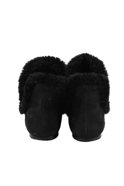 The Row Womens Slip On Shearling Trim Suede Ankle Boots Black Size 40