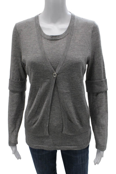 St. John Women Cashmere Blend Gray Button Cardigan Long Sleeve Size M
