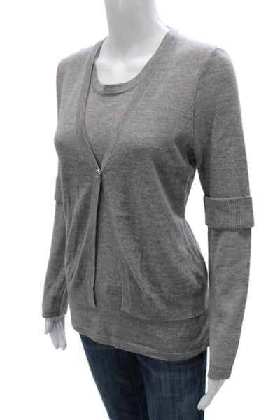 St. John Women Cashmere Blend Gray Button Cardigan Long Sleeve Size M