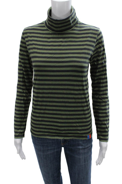 Kule Women Green Striped Cotton Turtleneck Long Sleeve Basic T-Shirt Size S