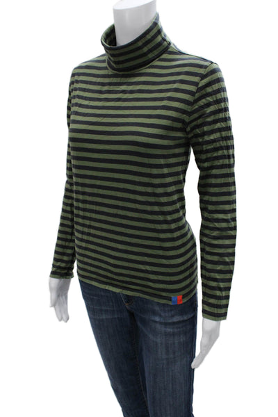 Kule Women Green Striped Cotton Turtleneck Long Sleeve Basic T-Shirt Size S