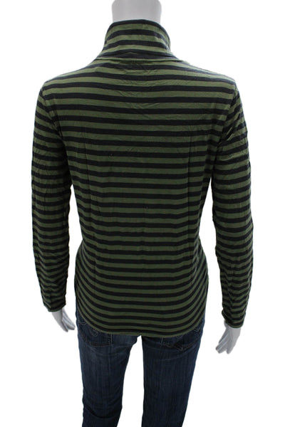 Kule Women Green Striped Cotton Turtleneck Long Sleeve Basic T-Shirt Size S