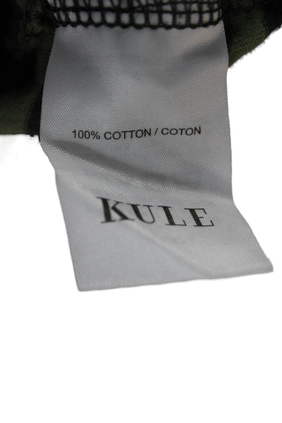 Kule Women Green Striped Cotton Turtleneck Long Sleeve Basic T-Shirt Size S