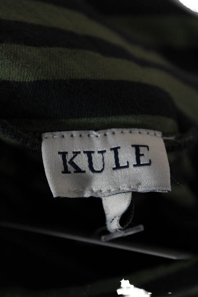 Kule Women Green Striped Cotton Turtleneck Long Sleeve Basic T-Shirt Size S