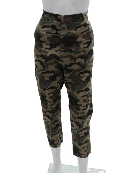 Nili Lotan Women Cropped Camouflage Cotton Pants Zip Multicolor Size 4