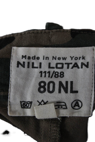 Nili Lotan Women Cropped Camouflage Cotton Pants Zip Multicolor Size 4