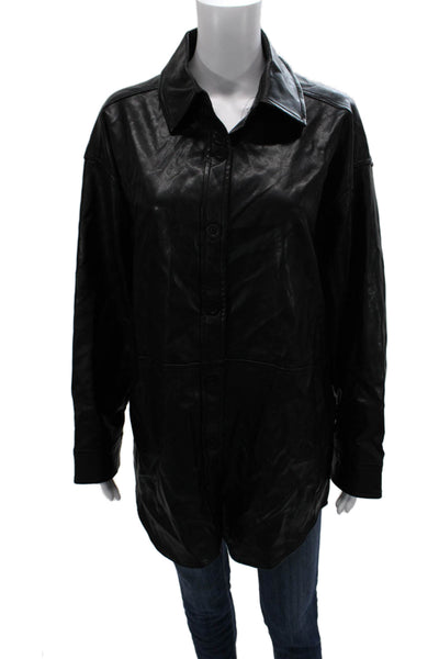NIA Womens Collared Black Cotton Button-Up Jacket Long Sleeve Size L