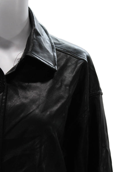 NIA Womens Collared Black Cotton Button-Up Jacket Long Sleeve Size L