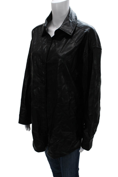 NIA Womens Collared Black Cotton Button-Up Jacket Long Sleeve Size L
