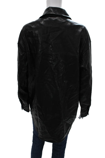 NIA Womens Collared Black Cotton Button-Up Jacket Long Sleeve Size L