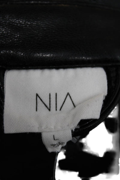 NIA Womens Collared Black Cotton Button-Up Jacket Long Sleeve Size L