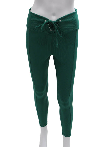 Year Of Ours Women Ankle Leggings Green Striped Nylon Size L