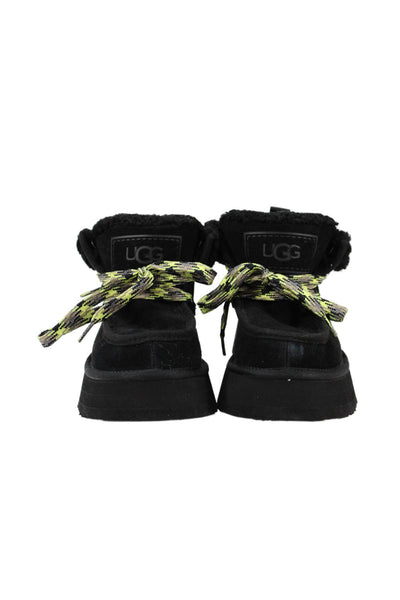 Ugg Womens Suede Shearling Lined Platform Boots Black Size 9