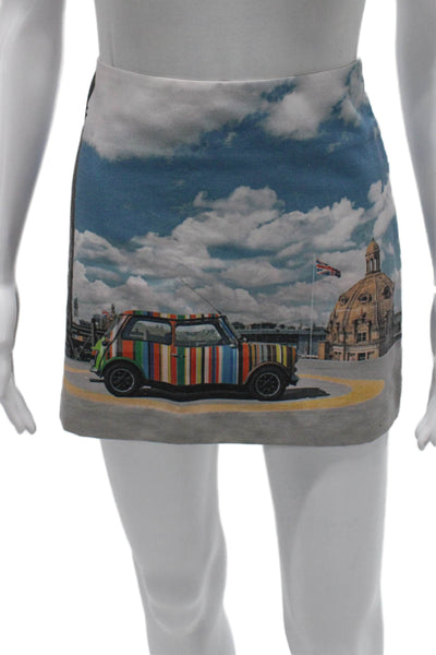 Paul Smith Women Multicolor Striped Car Cotton Mini Skirt Zip Size 44