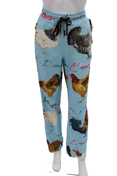 Dolce & Gabbana Women Rooster Print Viscose Drawstring Pants Size 38