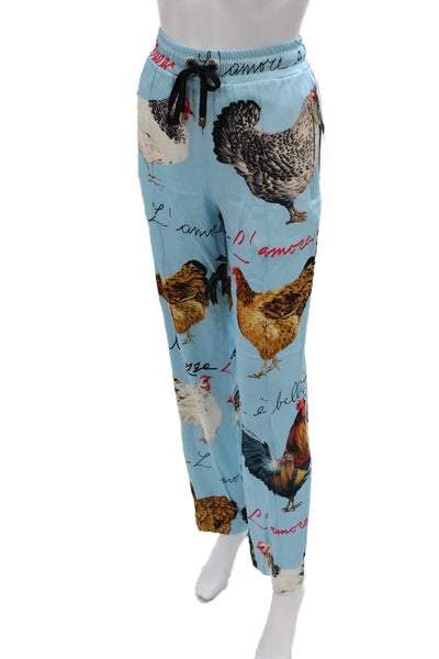 Dolce & Gabbana Women Rooster Print Viscose Drawstring Pants Size 38