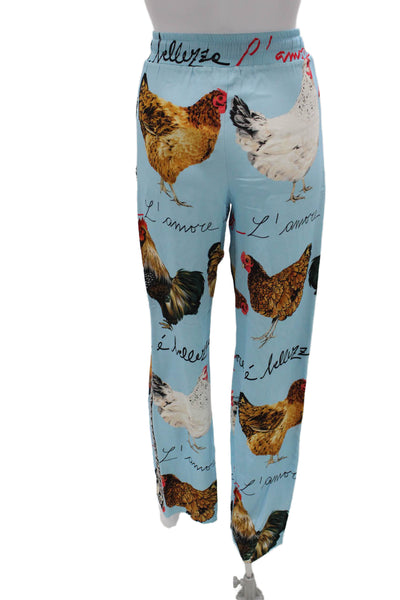 Dolce & Gabbana Women Rooster Print Viscose Drawstring Pants Size 38