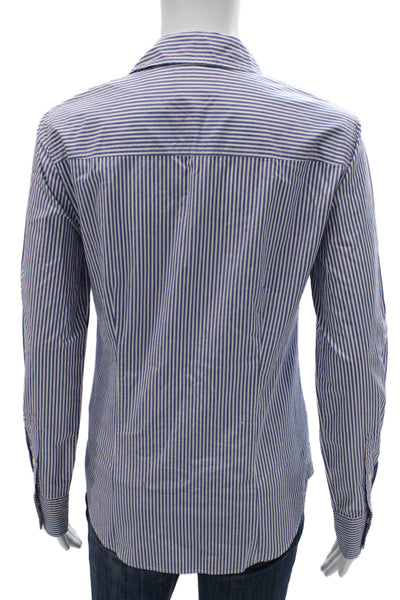 J Crew Women Striped Cotton Collared Button-Up Top Long Sleeve Blue Size 4