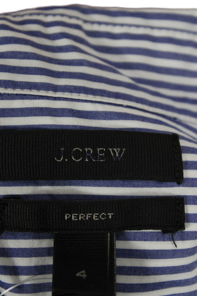 J Crew Women Striped Cotton Collared Button-Up Top Long Sleeve Blue Size 4