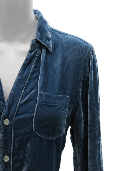 CP Shades Women Blue Viscose Collared Long Sleeve Basic Button-Up Size S