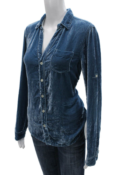 CP Shades Women Blue Viscose Collared Long Sleeve Basic Button-Up Size S