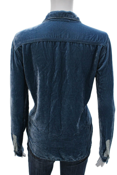 CP Shades Women Blue Viscose Collared Long Sleeve Basic Button-Up Size S