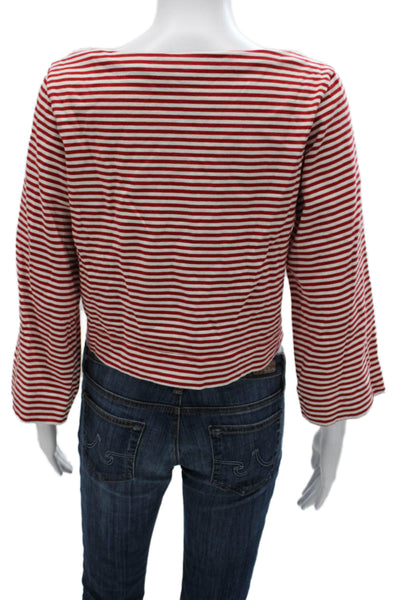Zara Womens Cropped Striped Cotton Boat Neck 3/4 Sleeve T-Shirt Size XS