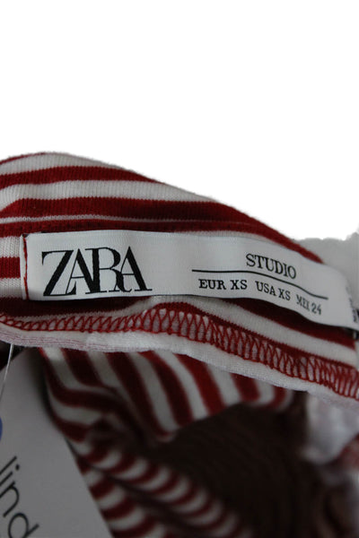 Zara Womens Cropped Striped Cotton Boat Neck 3/4 Sleeve T-Shirt Size XS