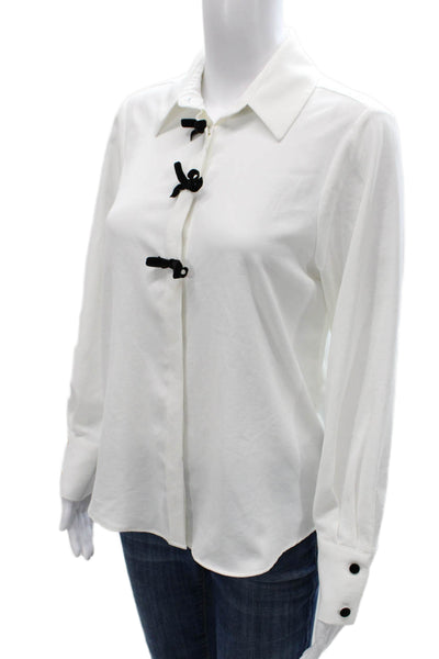 Zara Womens White Collared Long Sleeve Basic Blouse Toggle Polyester Size XS