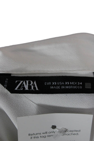 Zara Womens White Collared Long Sleeve Basic Blouse Toggle Polyester Size XS