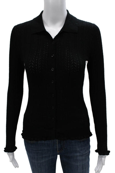 Madewell Womens Black Viscose Collared Cardigan Long Sleeve Solid Size S