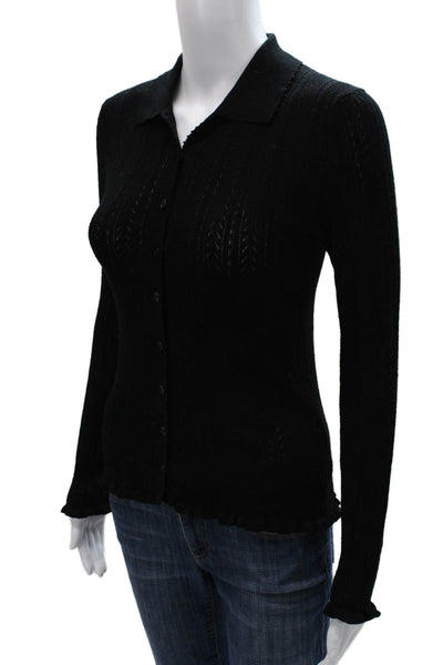 Madewell Womens Black Viscose Collared Cardigan Long Sleeve Solid Size S