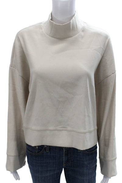 Zara Women Pullover Sweatshirt Beige Mock Neck Long Sleeve Polyester Size S