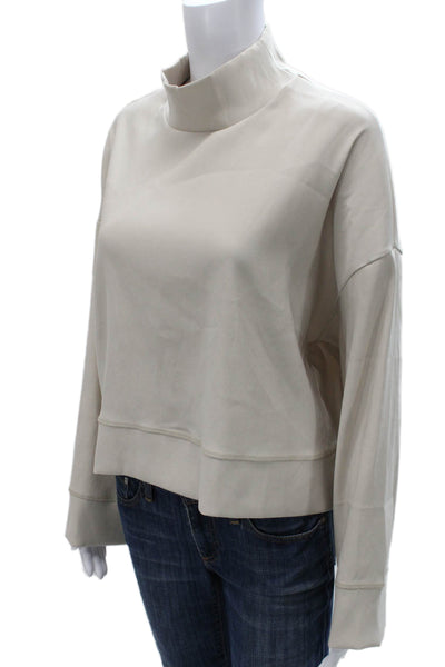 Zara Women Pullover Sweatshirt Beige Mock Neck Long Sleeve Polyester Size S
