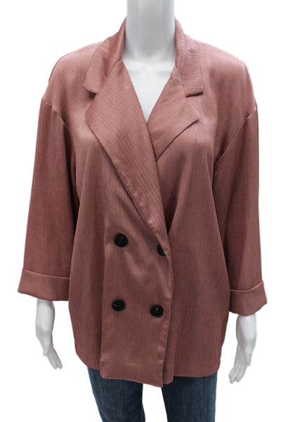 Zara Women Blazer Collared 3/4 Sleeve Pink Polyester Button Solid Fall Size XS
