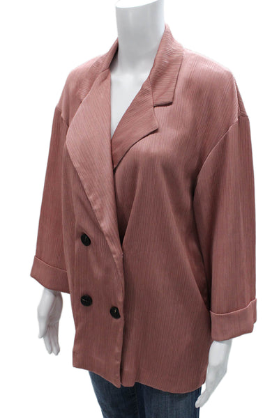 Zara Women Blazer Collared 3/4 Sleeve Pink Polyester Button Solid Fall Size XS