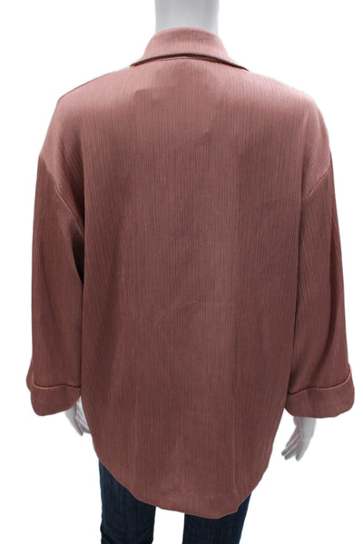 Zara Women Blazer Collared 3/4 Sleeve Pink Polyester Button Solid Fall Size XS