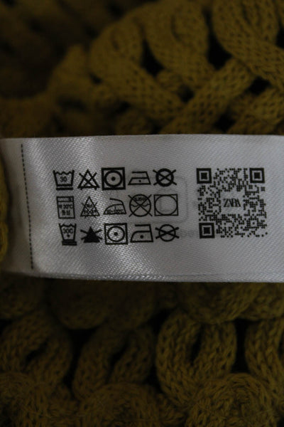 Zara Women Cardigan Yellow Cotton Geometric Round Neck Long Sleeve Size S