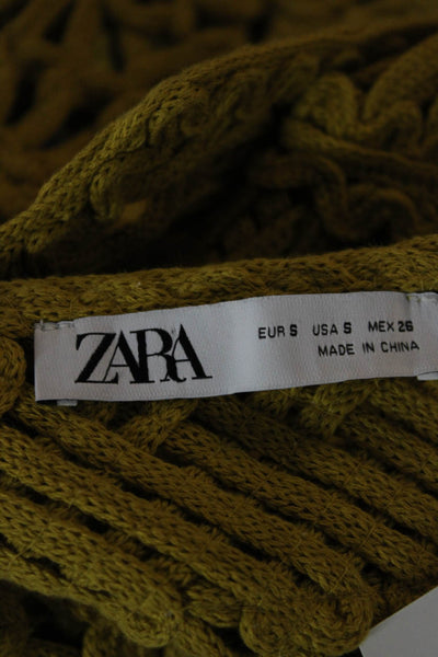 Zara Women Cardigan Yellow Cotton Geometric Round Neck Long Sleeve Size S