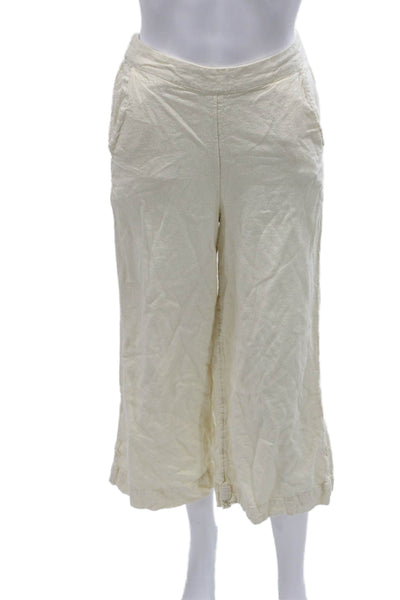 Free-est Women Cropped Linen Pants Ivory Pull On Inseam 24 Size XS