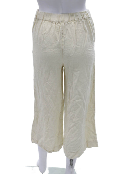 Free-est Women Cropped Linen Pants Ivory Pull On Inseam 24 Size XS