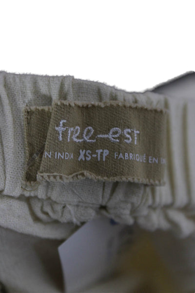 Free-est Women Cropped Linen Pants Ivory Pull On Inseam 24 Size XS