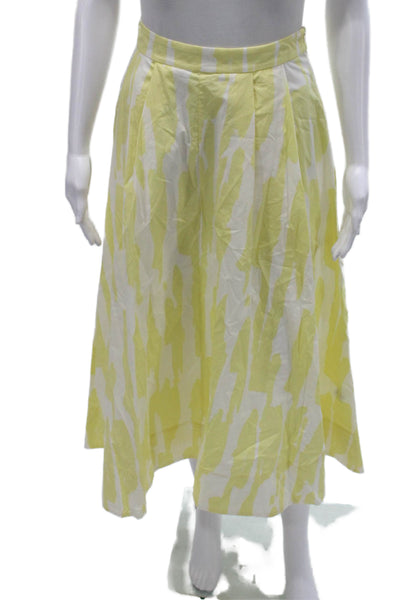 Zara Women Pleated Striped Cotton Midi Skirt White Zip Size XS