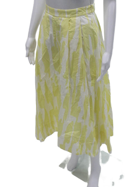 Zara Women Pleated Striped Cotton Midi Skirt White Zip Size XS