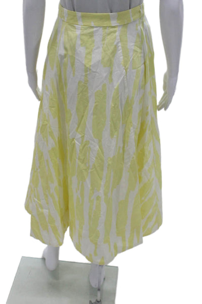 Zara Women Pleated Striped Cotton Midi Skirt White Zip Size XS