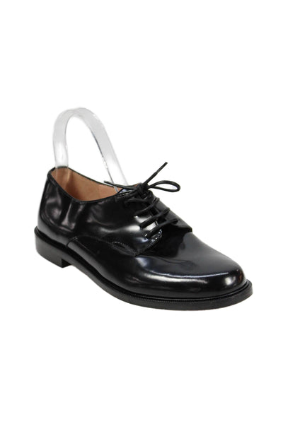 J Crew Womens Patent Leather Lace Up Oxford Flats Black Size 8