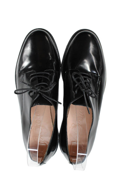 J Crew Womens Patent Leather Lace Up Oxford Flats Black Size 8