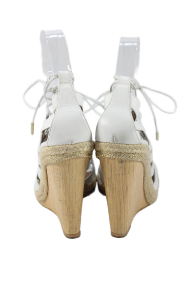Aquazzura Womens Leather Espadrille Wedge Sandals White Size 38 8