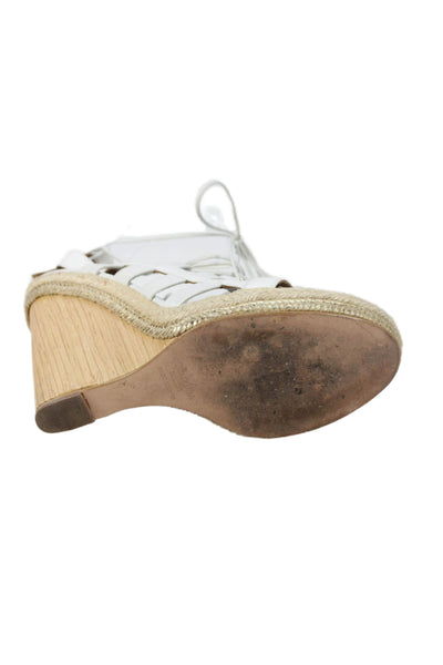 Aquazzura Womens Leather Espadrille Wedge Sandals White Size 38 8